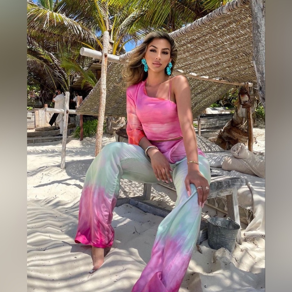 ZARA - Medium High-Waist Tie Dye Wrap Style Front Satin Pants W/ In-Seam Zipper